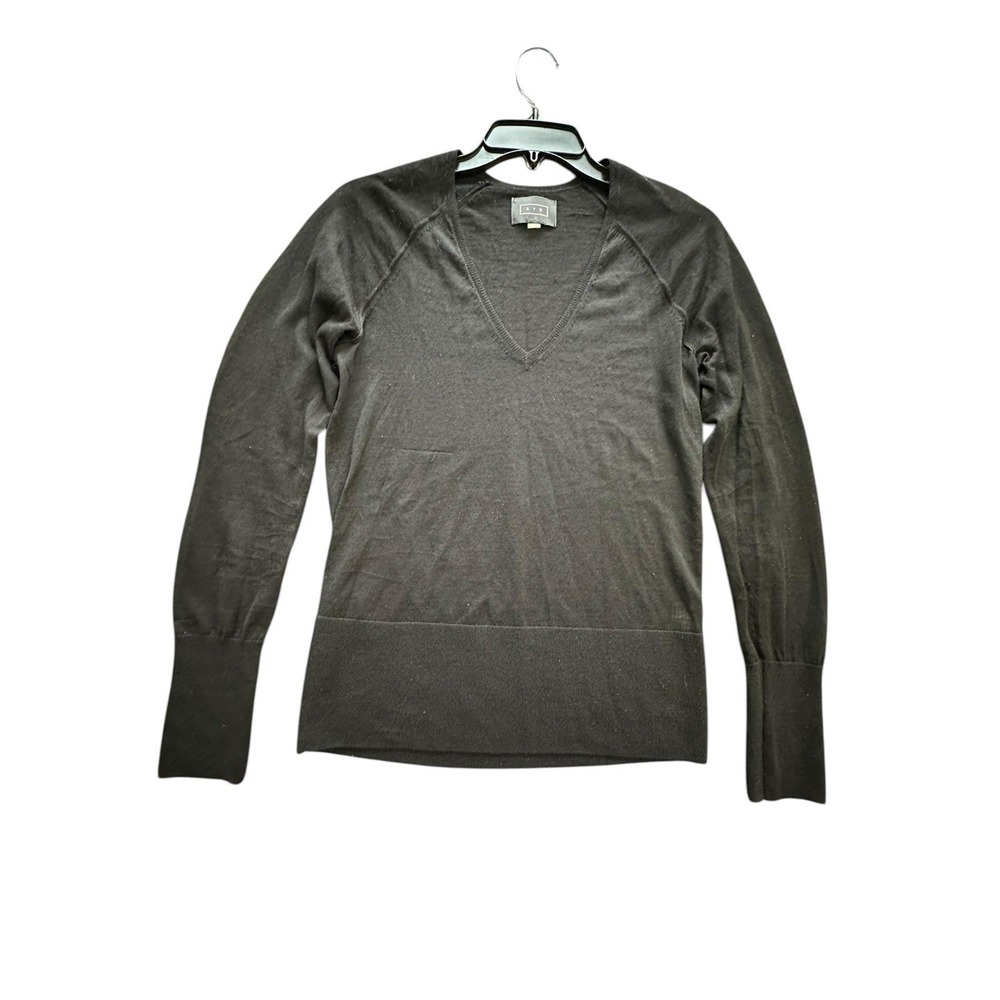 AYR Sweater V-Neck Women Size XS Translucent Black Lightweight Minimalist CCC6-2